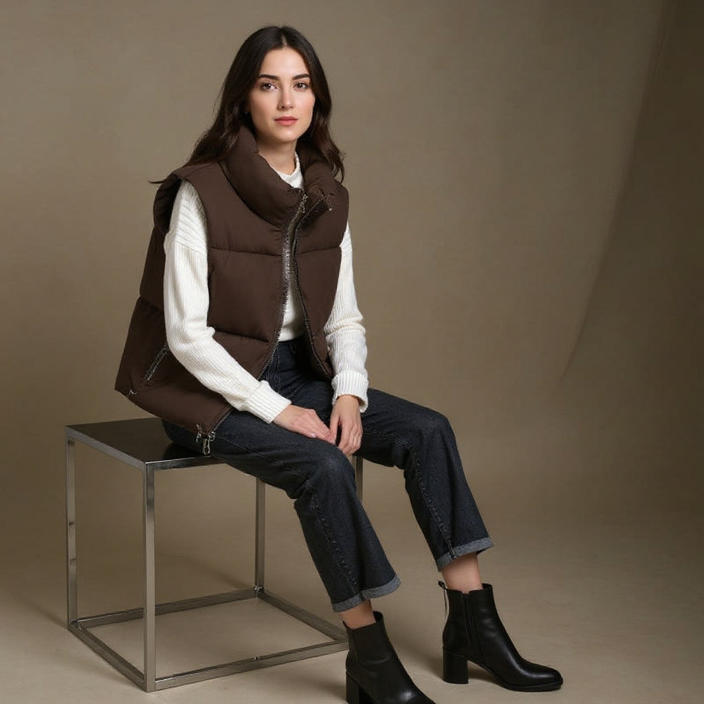 ZARA™ - Casual Stand Collar Cropped Zip Coat for Cold Weather