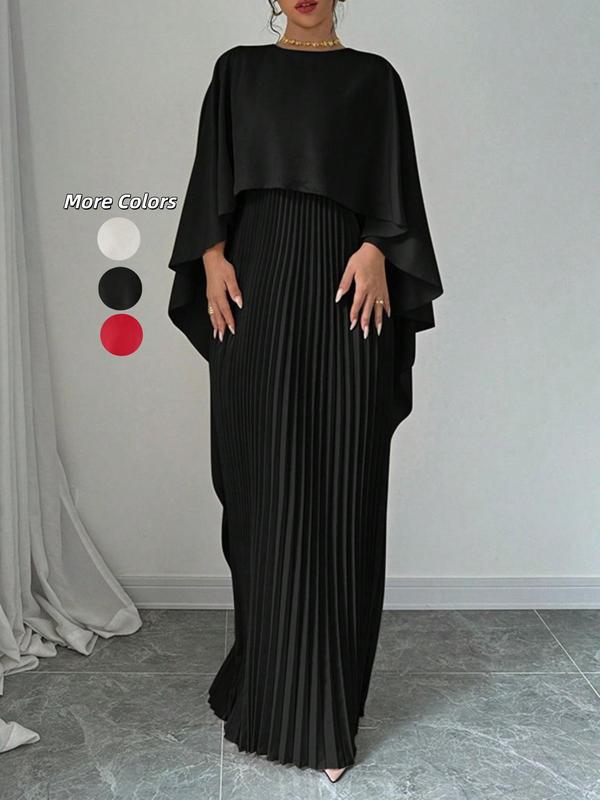 NORIE™ - Elegant Pleated Cloak-Sleeve Maxi Dress