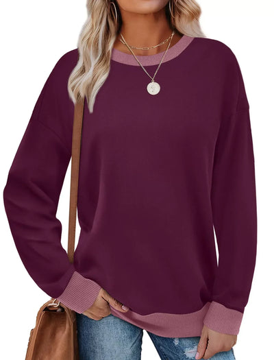 MARGA- Contrast Trim Crew Neck Long Sleeve Tunic Sweatshirt