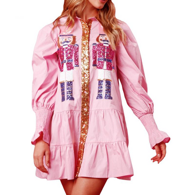 SHEEN - Sequin Skirt Holiday Sweatshirt Mini Dress