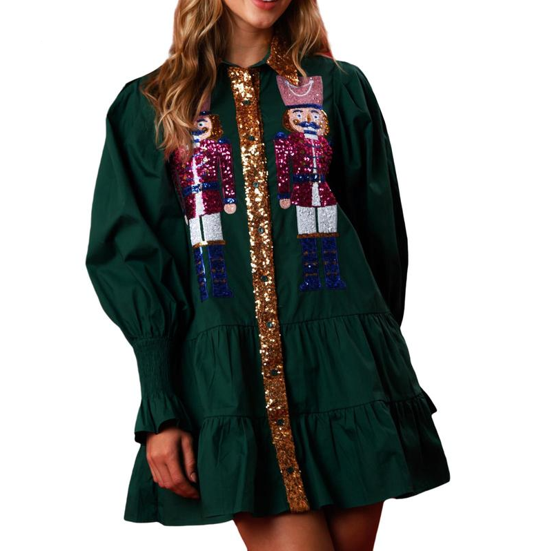 SHEEN - Sequin Skirt Holiday Sweatshirt Mini Dress